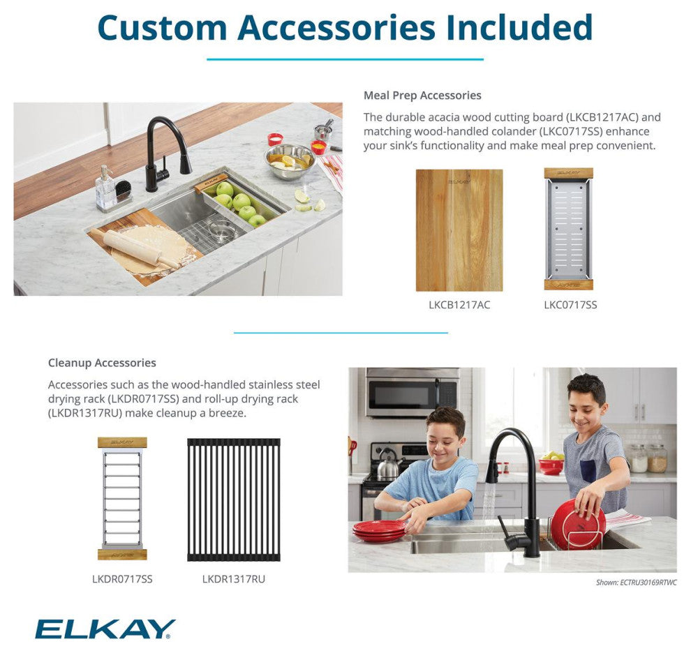 EFRU30169RTWC Elkay Crosstown 16 Gauge Workstation Stainless Steel Sink Kit