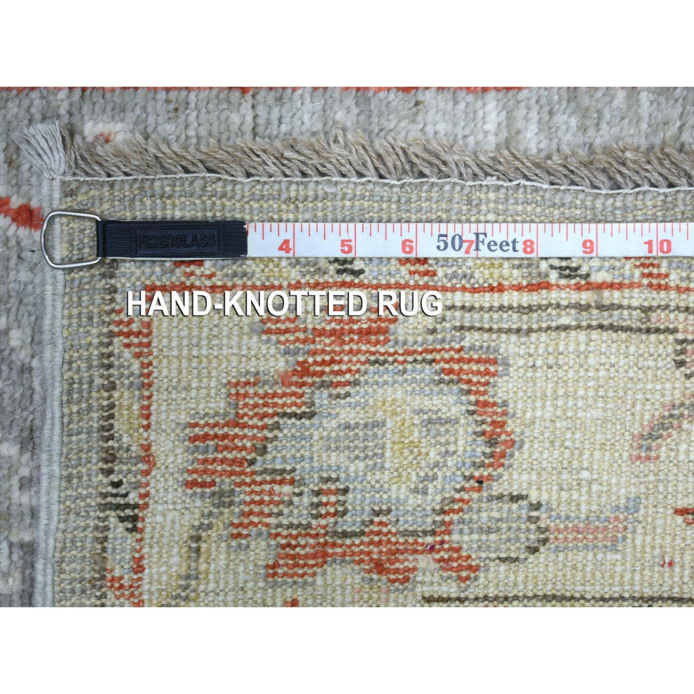 Gray Angora Oushak, Pop of Colors Hand Knotted Wool Runner Rug, 2'6" x 9'7"