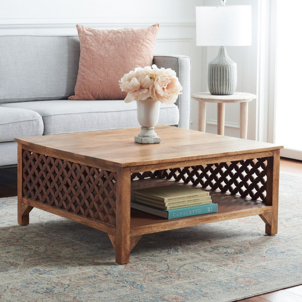 Safavieh Squall Square 1 Shelf Coffee Table, Burnt Natural