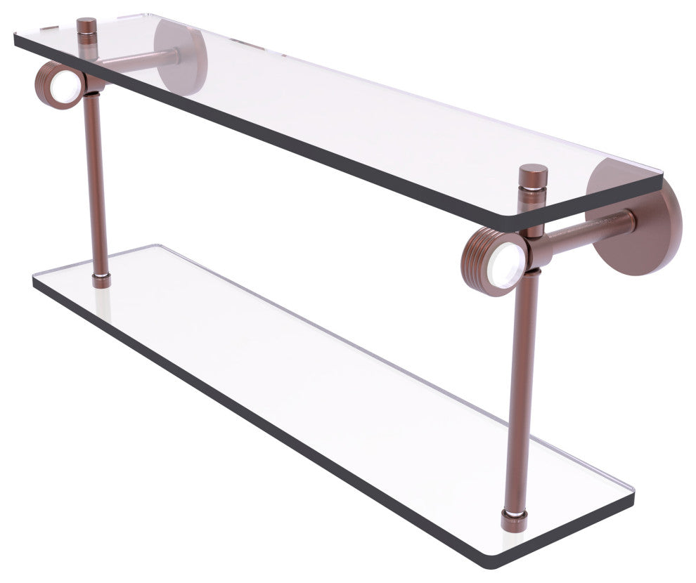 Clearview 22" Two Tiered Glass Shelf with Groovy Accents, Antique Copper