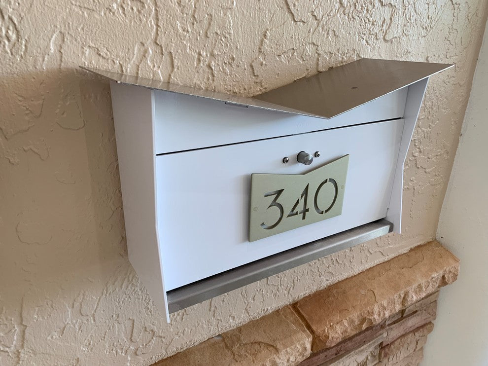 ButterFly Box: Contemporary, Modern, Wall-Mounted Mailbox in White and Gold