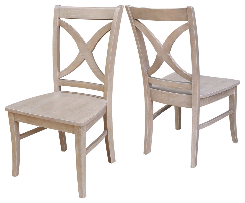 Set of Two Vineyard Curved X Back Chairs, Washed Gray Taupe