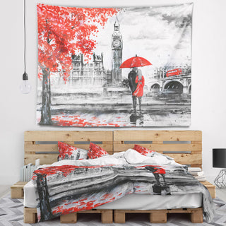 Couples Walking in Paris Landscape Wall Tapestry, 60"x50"