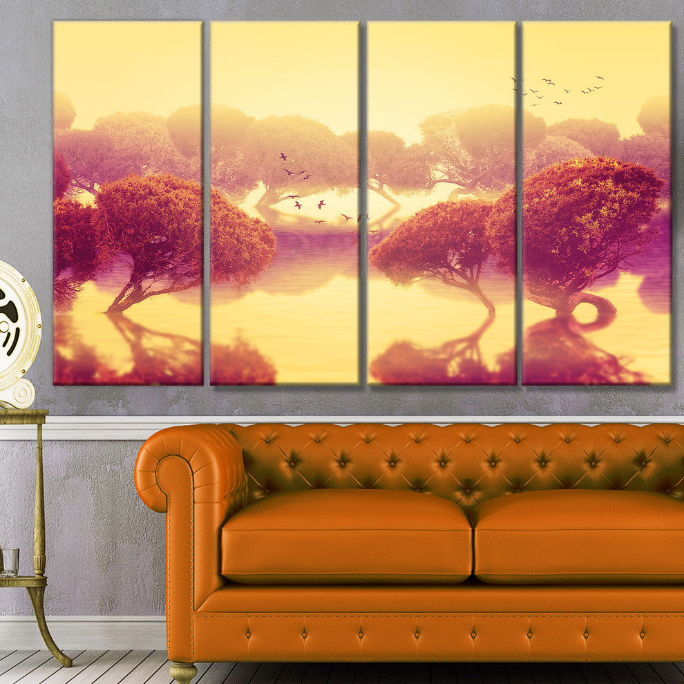 Peaceful Japanese Gardens, Landscape Canvas Art Print, 48"x28", 4 Panels