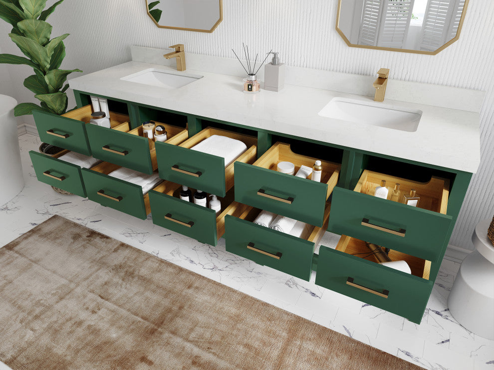 Parker 84 Double Sink Bath Vanity in Lafayette Green  2" Carrara Quartz