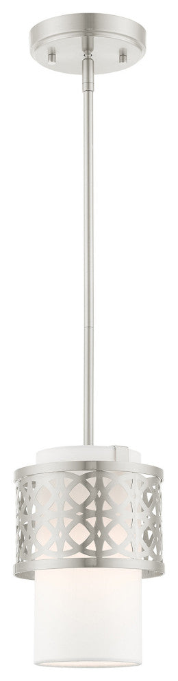 Brushed Nickel Fretwork, Ornamental, Transitional, Sophisticated Mini Pendant