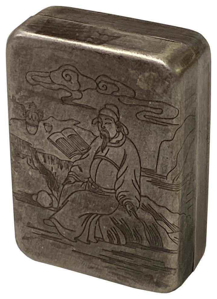 Chinese Handmade Metal Pewter Color Engraved Motif Trinket Box Hws1344