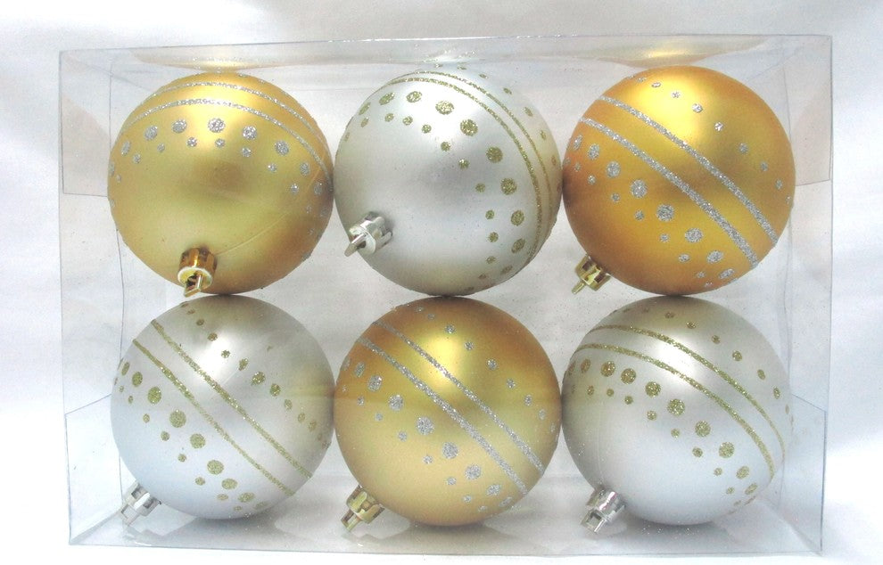 6-Pack Gold And Silver Ball Ornament With Dot Design