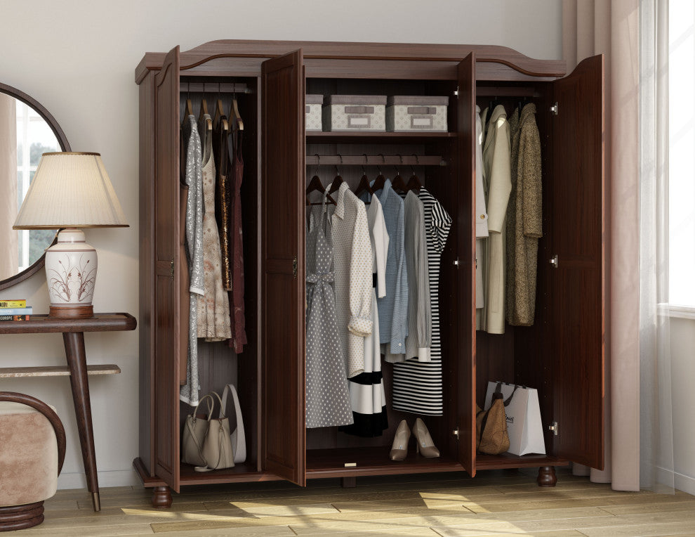 100% Solid Wood Kyle 4-Door Wardrobe, Mocha