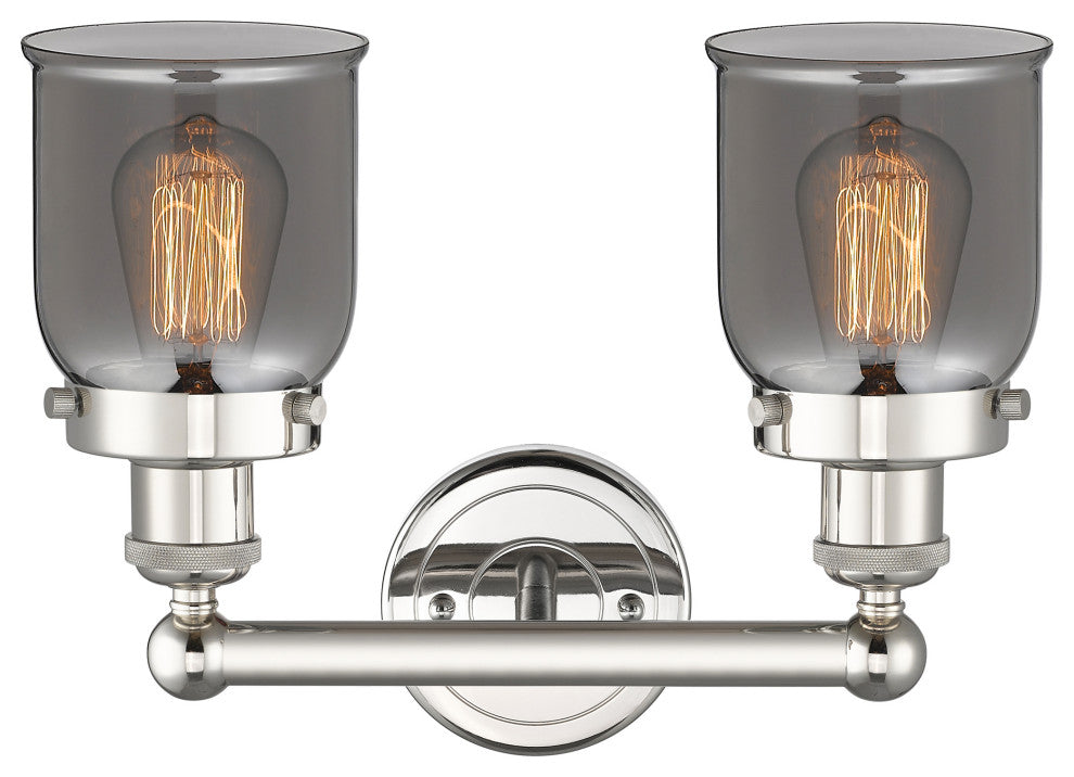 Edison Small Bell 2-Light 16" Vanity Light, Polished Nickel -Plated Smoke Shade