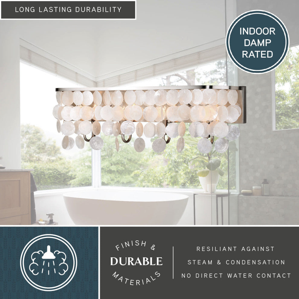 Vaxcel Elsa Capiz Shell 4-Light Vanity Light, Satin Nickel