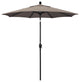 7.5' Matted Black Push-Button Tilt Crank Aluminum Umbrella, Taupe Sunbrella