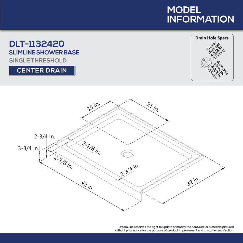 Dreamline Biscuit Center Drain Shower Base