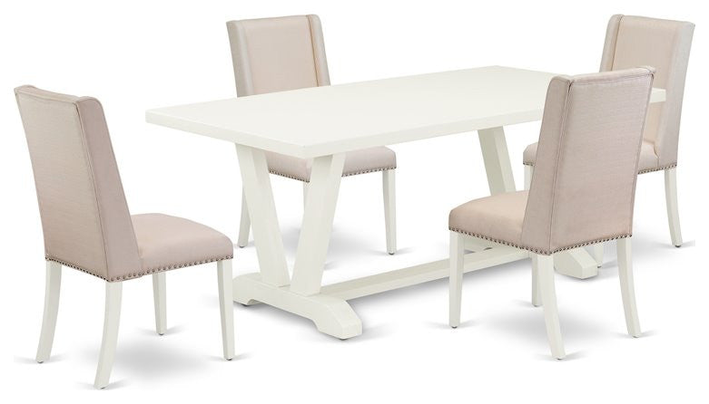 5-Piece Set, 4 Chairs and Table, Linen White