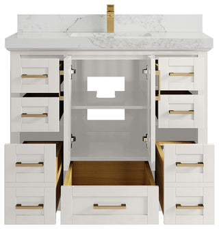 Boston 42" Single Sink Bath Vanity in Alabaster 2" Calacatta Nuvo