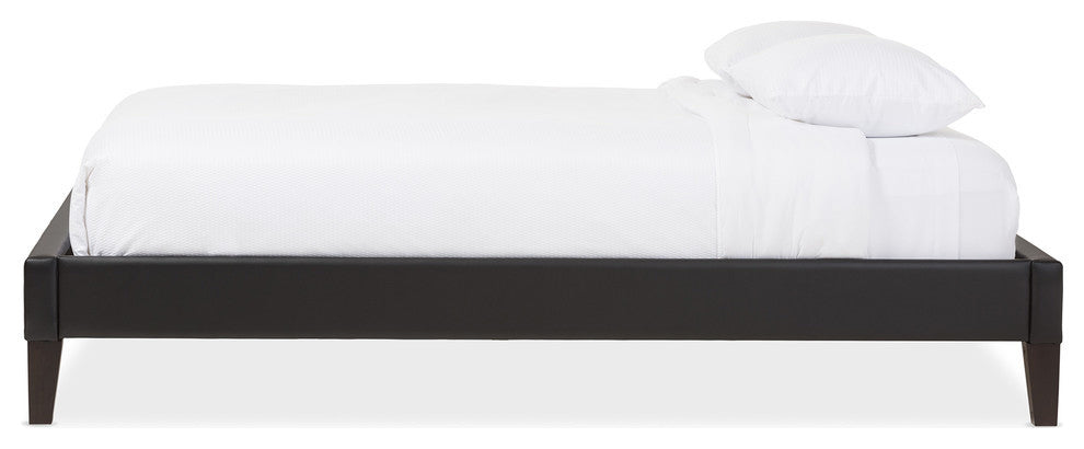 Lancashire Black Faux Leather Upholstered Queen Bed Frame With Tapered Legs