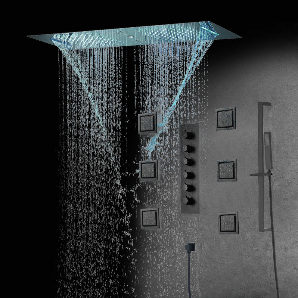 Touch Panel Controlled LED Shower System, Matte Black D - Touch Panel Light