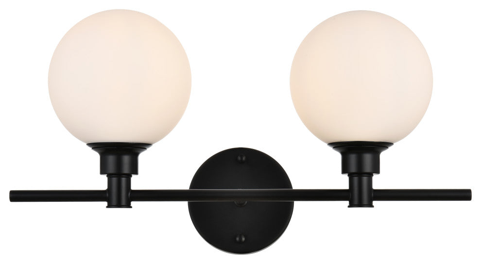 2 Light Black And Frosted White Bath Sconce