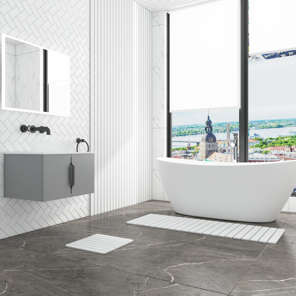Diatomite Quick-Dry Stone Bath Mat Set, White, X-Large/Small Mats