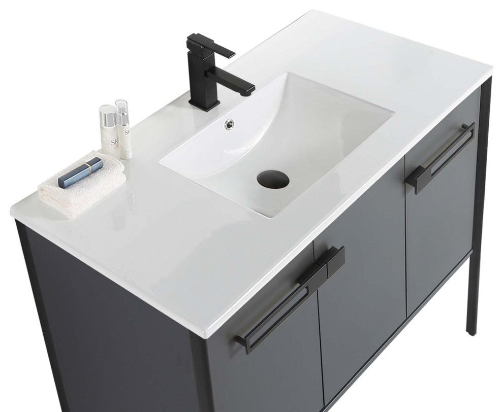 Oakville Bath Vanity, Ceramic Sink, Onix Grey, 42 Inch, Black Hardware