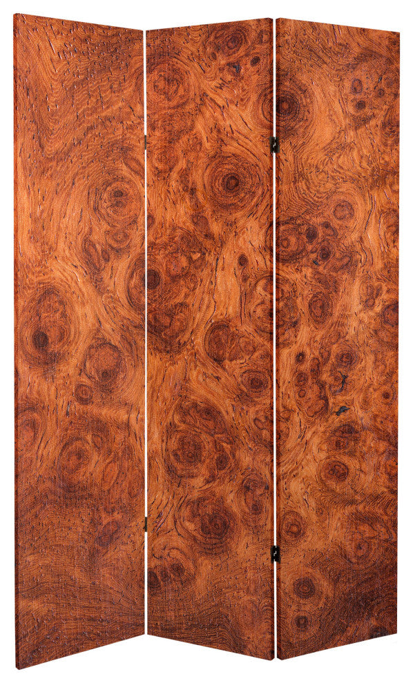 6'' Tall Double Sided Burl Wood Pattern Canvas Room Divider
