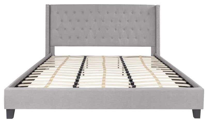Riverdale Tufted Platform Bed,10 " CertiPUR-US Certified Pocket Spring Mattress, Light Gray, King