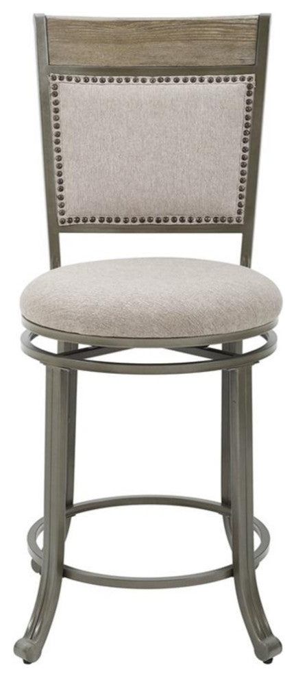 Linon Franklin Swivel Upholstered Counter Stool Steel Frame in Pewter