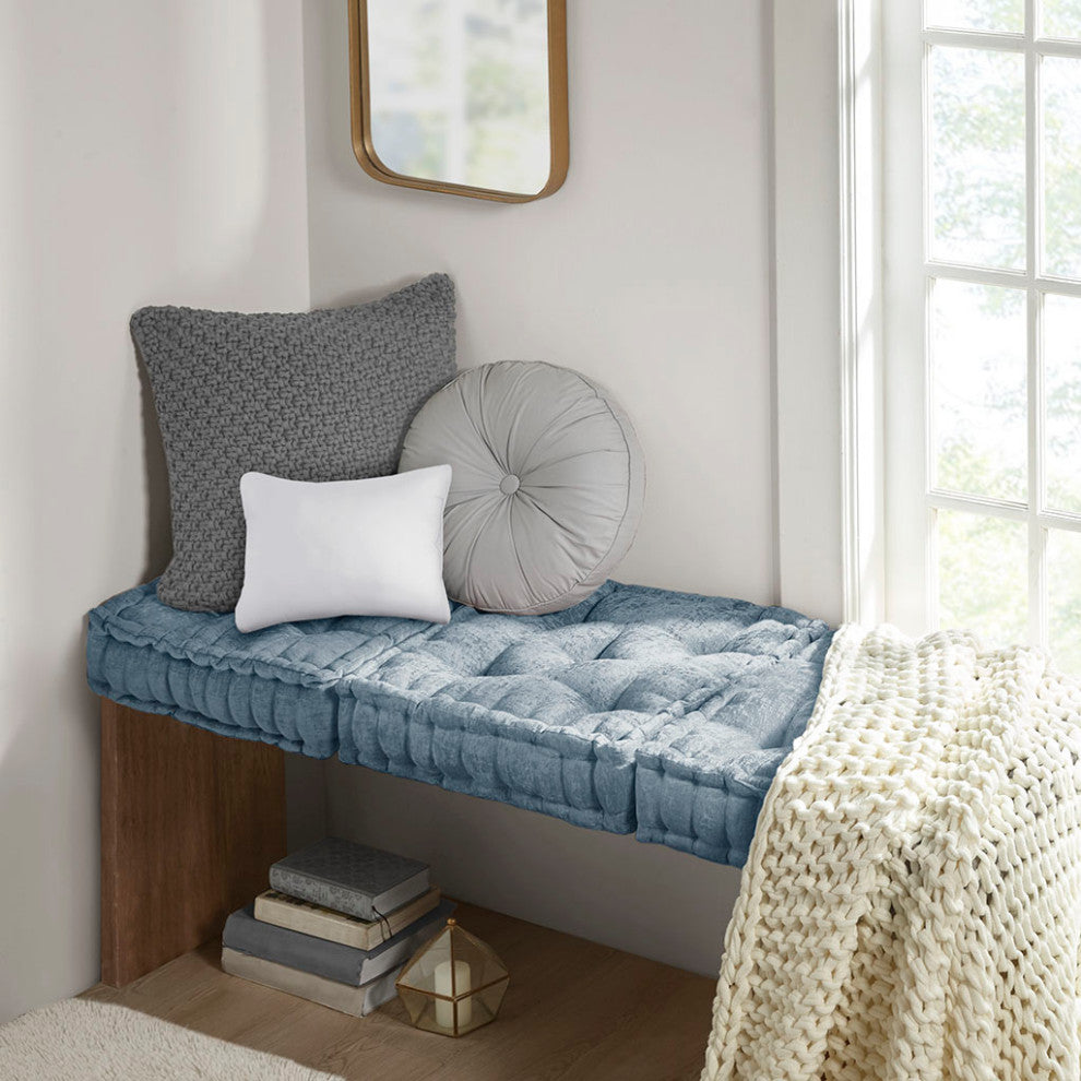 Intelligent Design Azza Square Floor Pillow Seat Cushion, Aqua Blue, 20x20"
