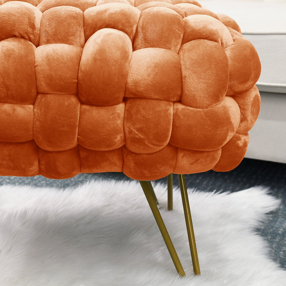 Velvet Pouf Stool Ottoman, Burnt Orange, 27''x20''x20''