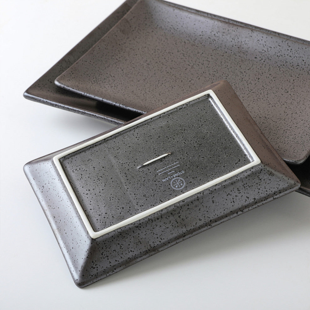 3-Piece Stone Lain Valencia Porcelain Serving Plate Set, Metallic Gray