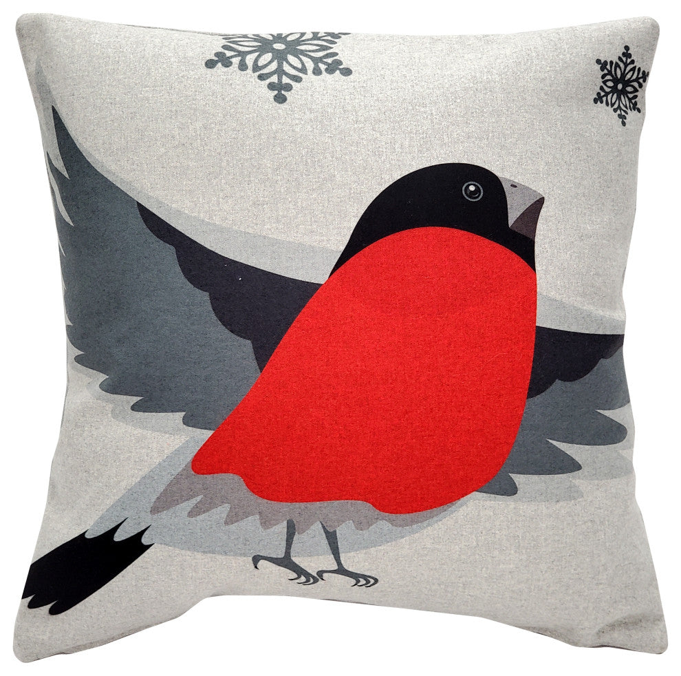 Winter Finch Joyful Bird Christmas Pillow