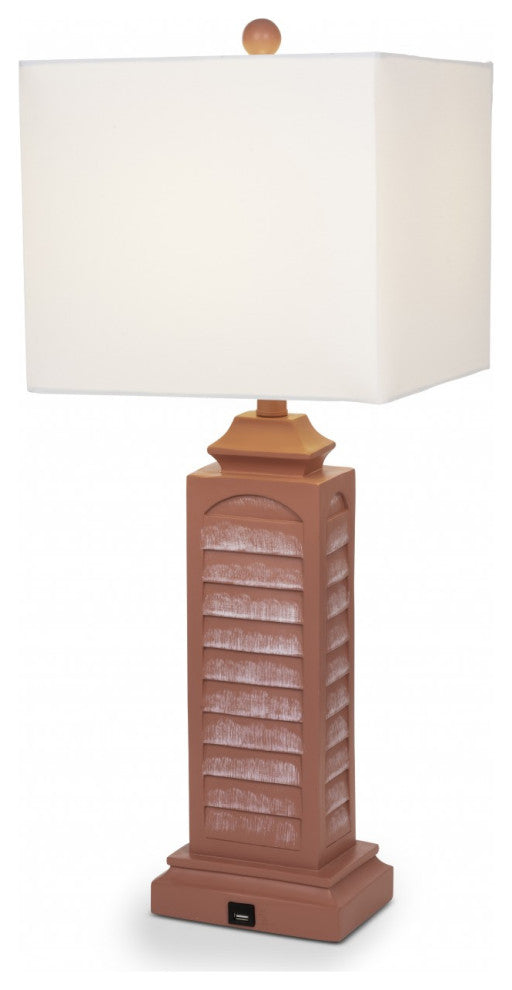 Set of 2 Light Red Louver Base Table Lamps With USB