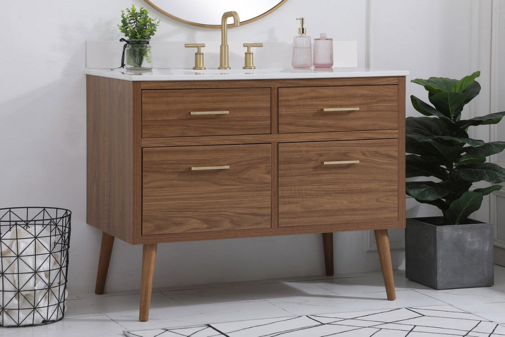 Elegant VF41042WB-BS 42"Bathroom Vanity, Walnut Brown With Backsplash