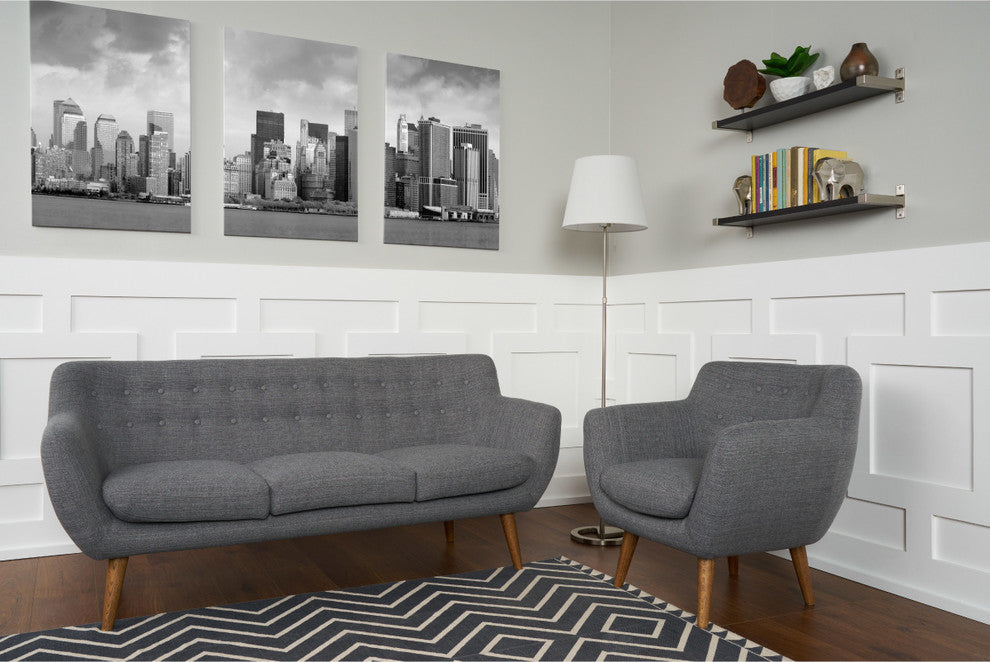 Rhodes Mid-Century Modern 2-Piece Living Set, Steel Gray