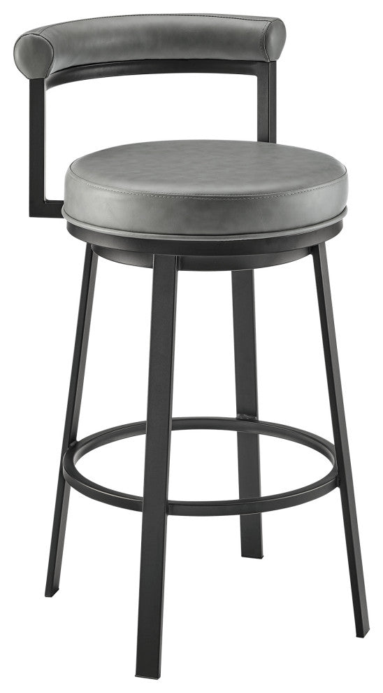 Neura Swivel Counter or Bar Stool in Black Finish and Grey Faux Leather