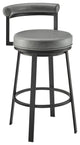 Neura Swivel Counter or Bar Stool in Black Finish and Grey Faux Leather