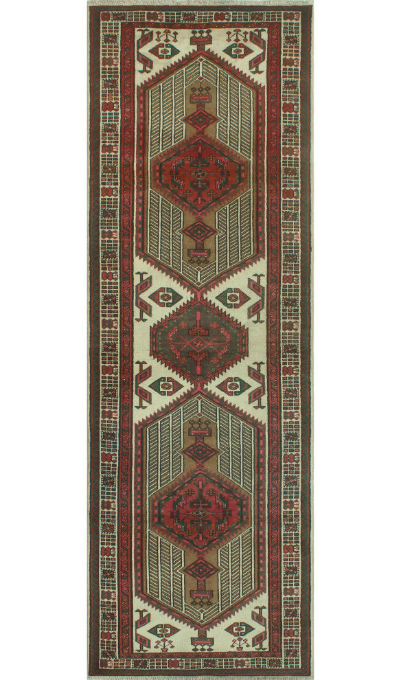 Fine Vintage Distressed Ailyn Ivory/Rust Runner, 3'5x10'5
