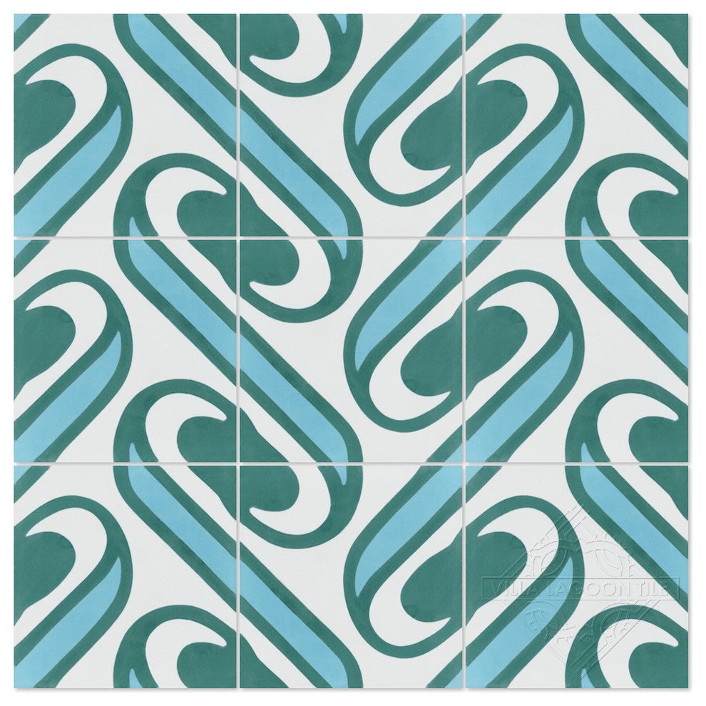8"x8" Surf Aqua Handcrafted Cement Tile, Set of 16