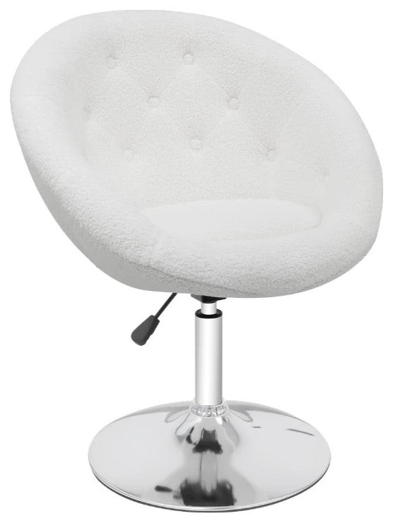 Antoinette Round Tufted Vanity Chair, White Boucle