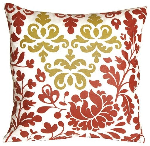 Pillow Decor - Bohemian Damask Red, White and Ocher Throw Pillow