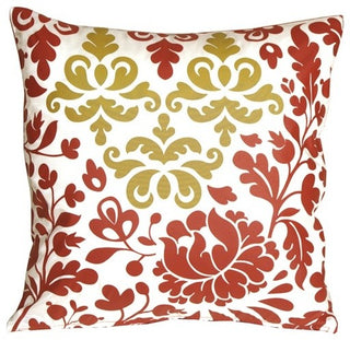 Pillow Decor - Bohemian Damask Red, White and Ocher Throw Pillow