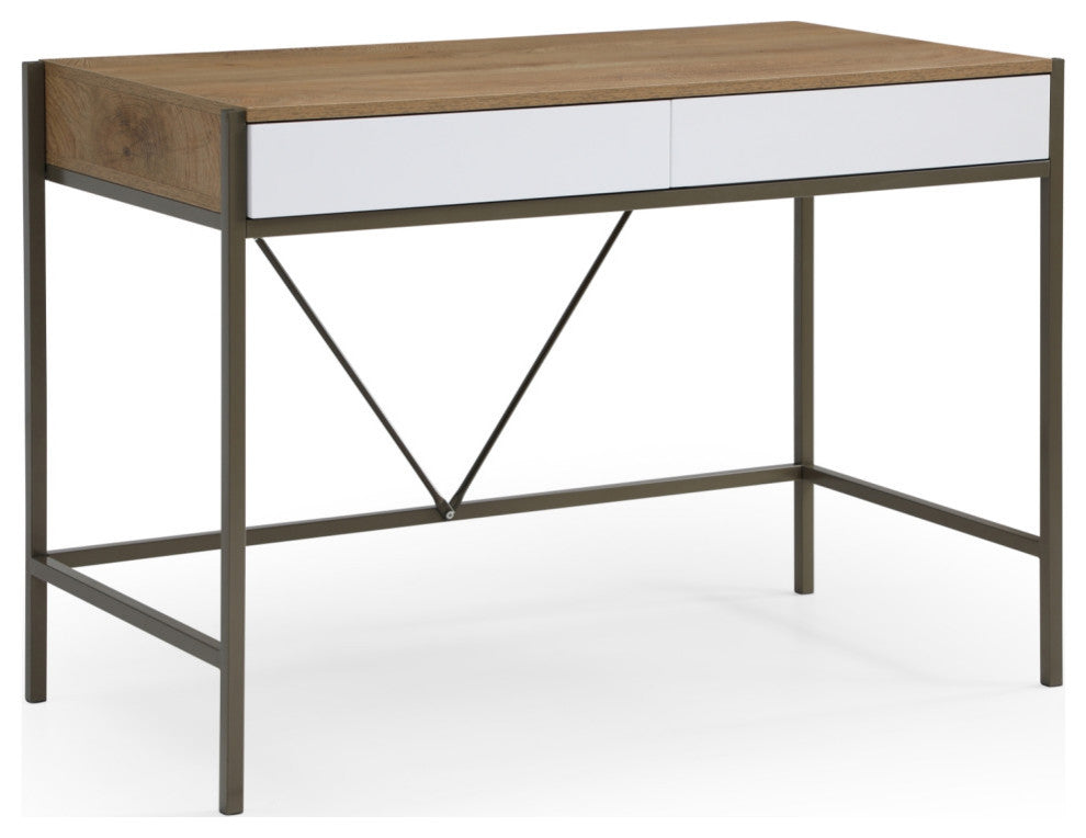 Loft Lyfe Anisa Desk, 2 Storage Drawers, Natural/Bronze