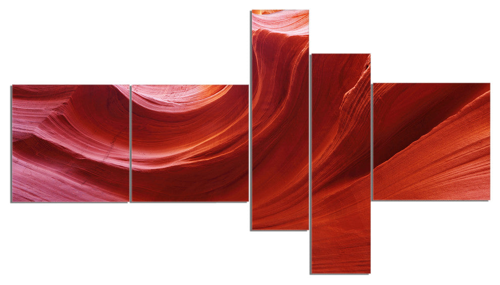 Illuminated Antelope Canyon, Landscape Photo Canvas Art Print, 60"x32", 5 panels