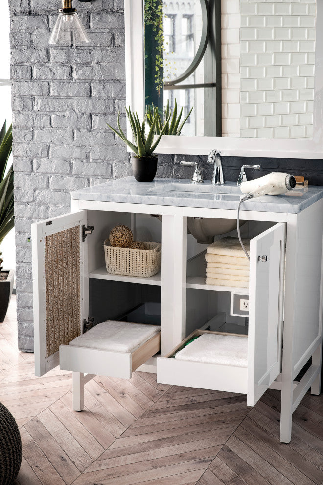 Addison 36" Vanity, With Doors, Glossy White, Solid Surface Countertop
