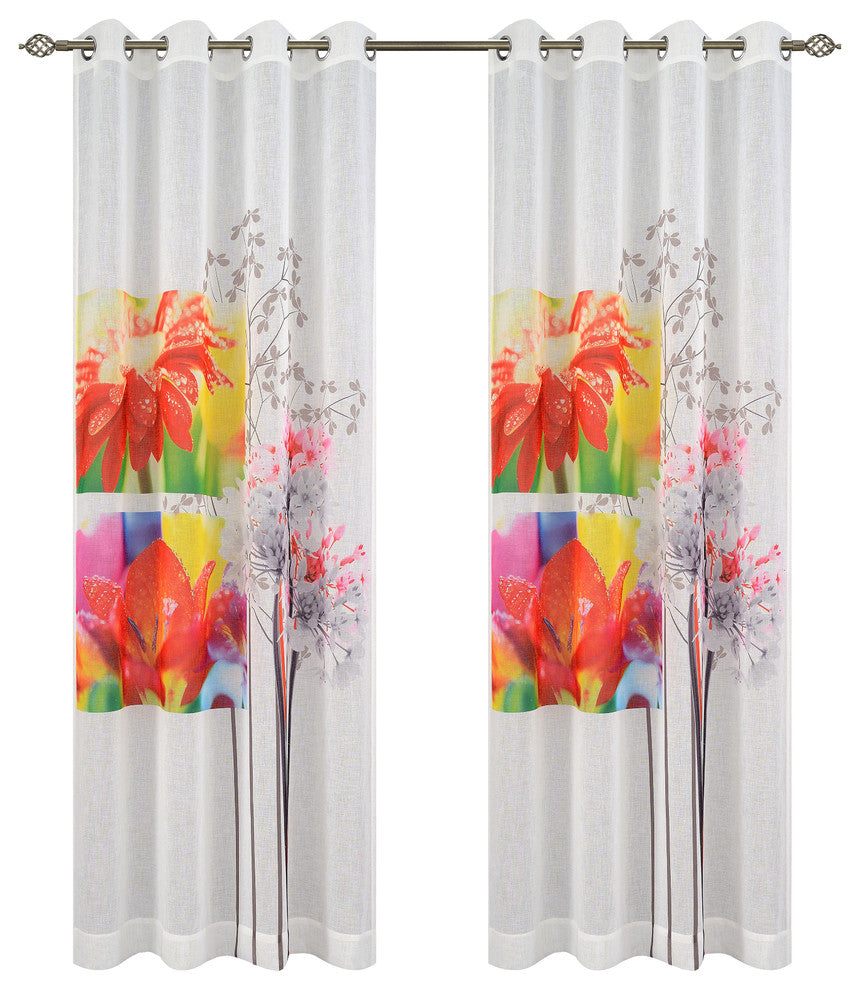 Bloomville Set of 2 Art Drapery Panels, Grommets