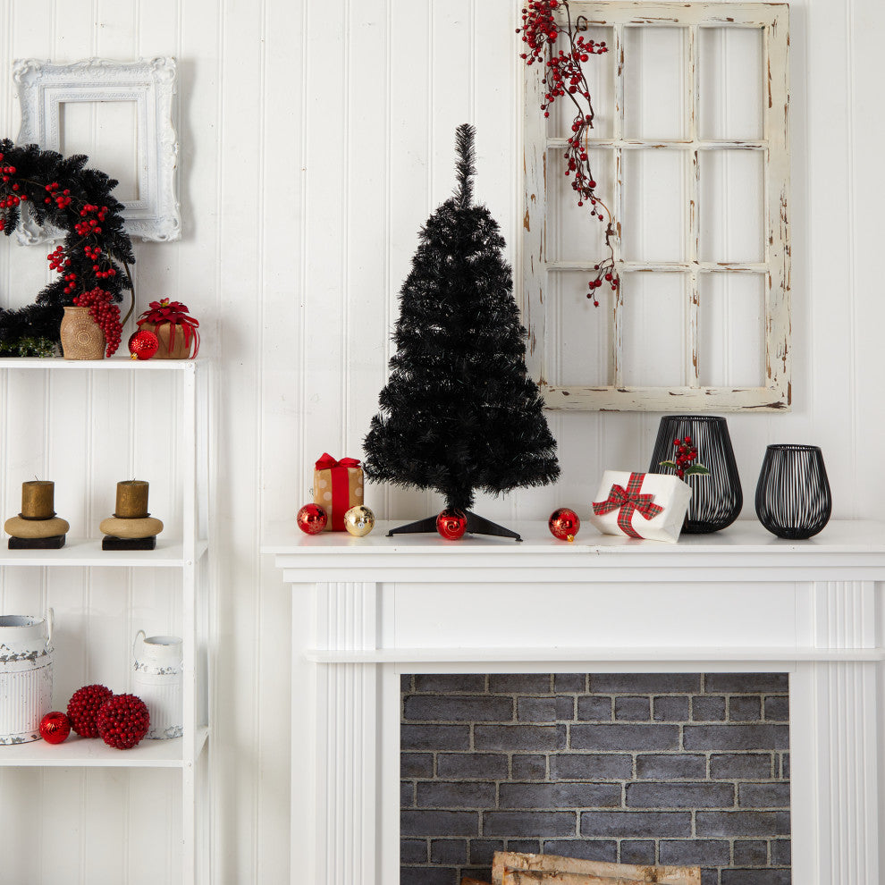 3' Black Artificial Christmas Tree With 50 LED Lights and 118 Bendable Branches