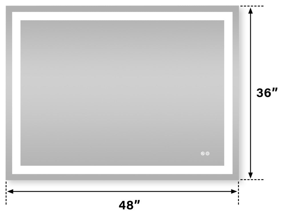 Frameless LED Bathroom Vanity Mirror With Defogger Dimmer, 48"x36"