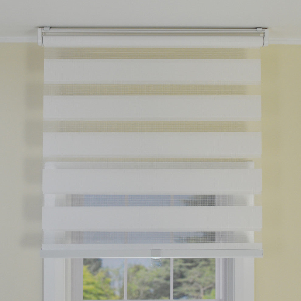 Versailles'' Cordless Zebra Slimline Privacy Shade, Eggshell, 27"x72"