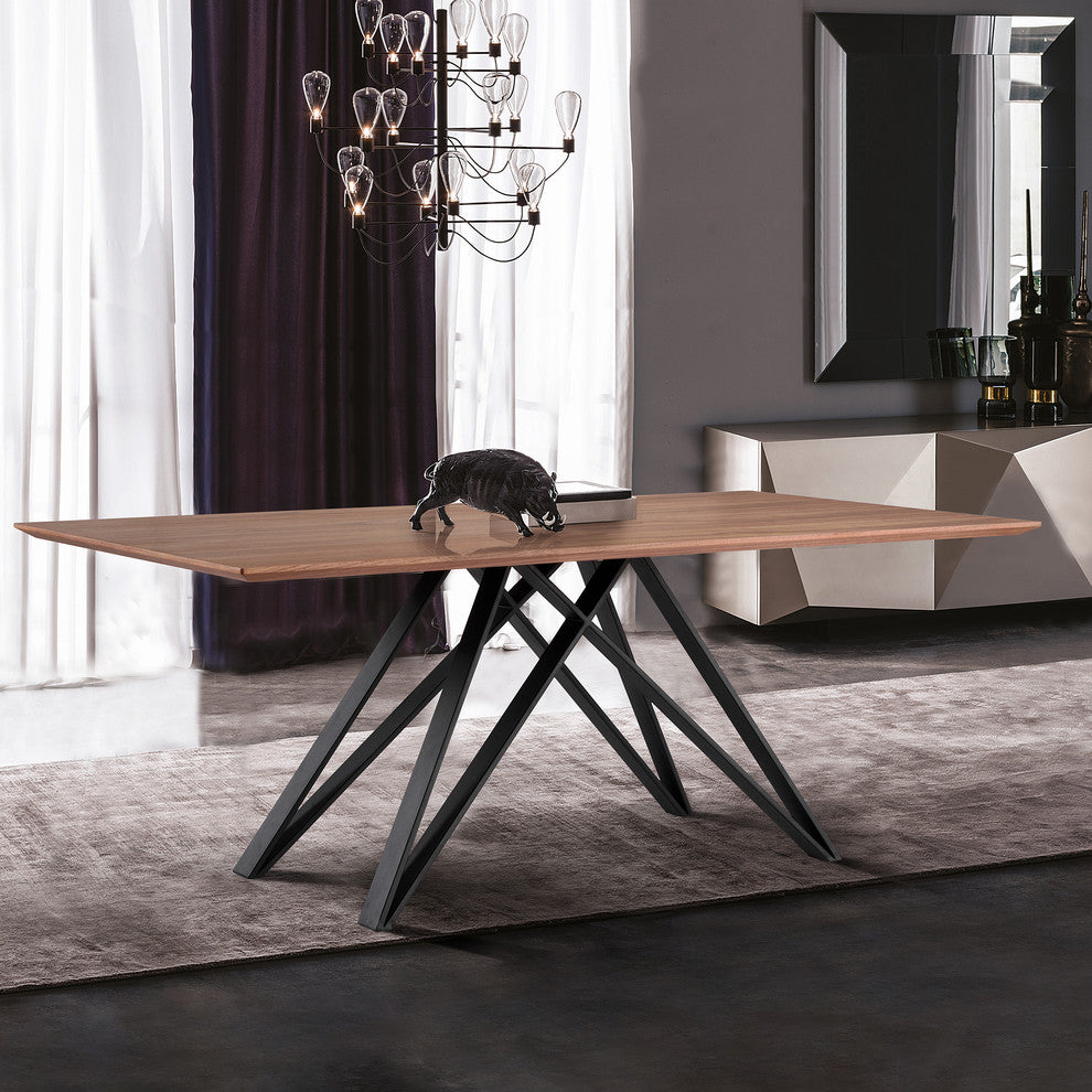 Modena Dining Table, Matte Black Finish and Walnut Wood Top