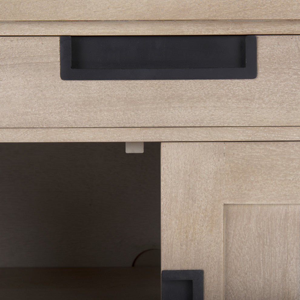 Braxton Beige Solid Wood With Black Accents Accent Cabinet